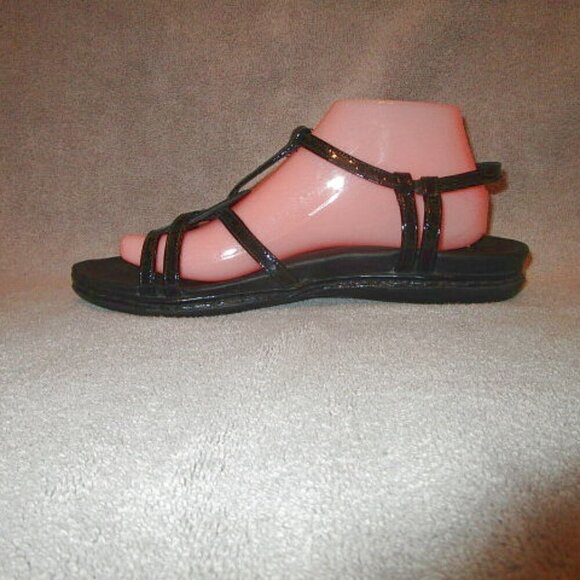BORN Talica LEATHER Sandals Size 10 ANKLE STRAP Arch ADJUSTABLE Flats TWIST Blac - Picture 2 of 11